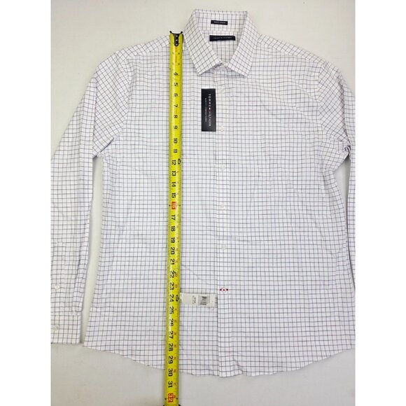 Tommy Hilfiger Slim Fit Stretch 16.5 34-35 Large White Plum Blue Check Shirt NWT - Picture 10 of 11